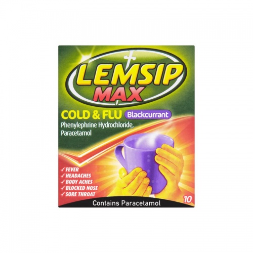 Lemsip Max Cold & Flu Blackcurrant 1000mg 10 Sachets